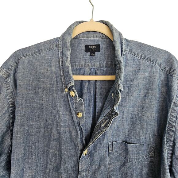 J. Crew Factory Shirt Blue Chambray Button Down Long Sleeve Shirt Men XL - Picture 2 of 8